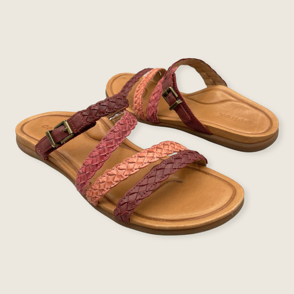 Aetrex Shoes - Aetrex Brielle Pink Leather Braided Buckle Strappy Flat Comfort Slide Sandal 7.5